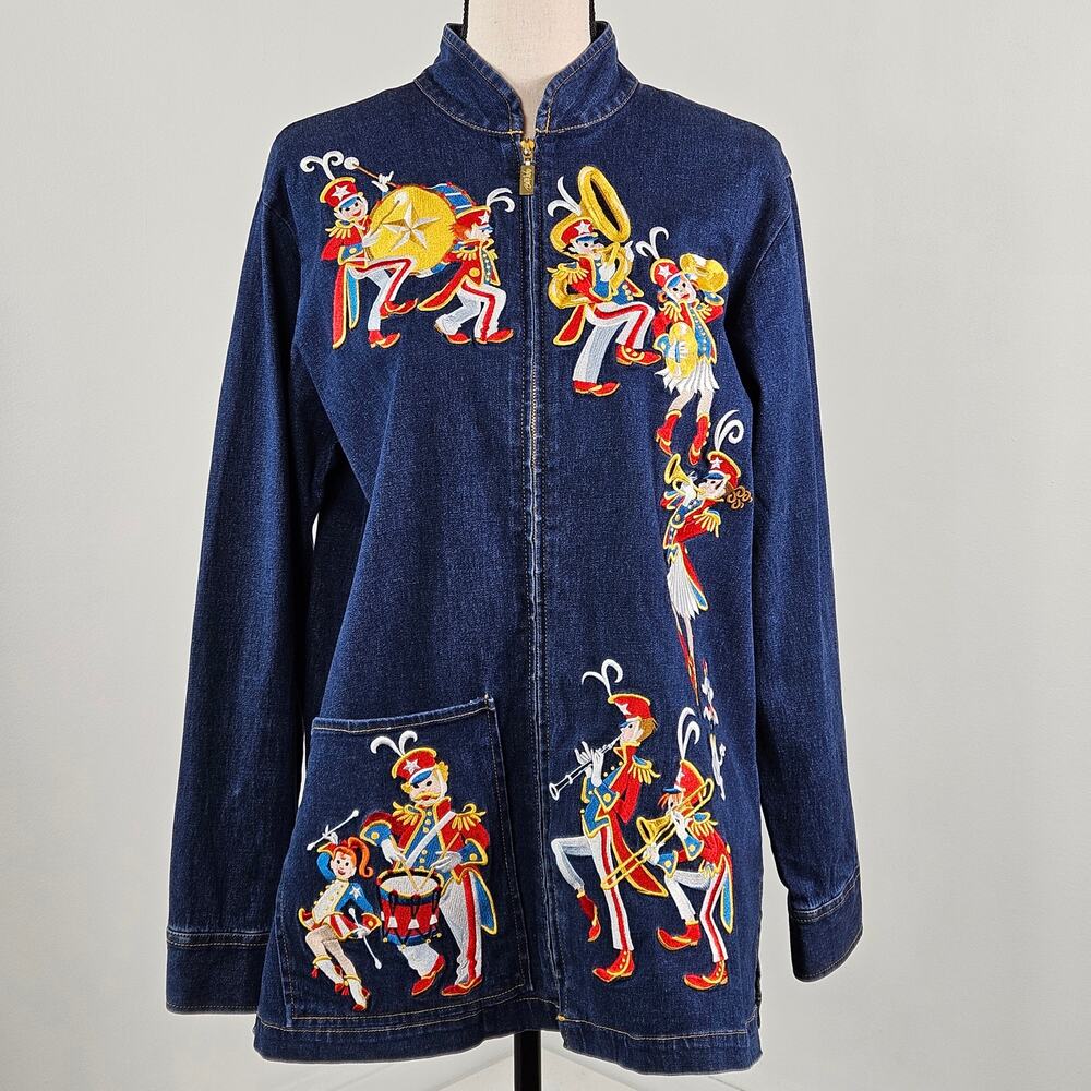 Bob Mackie Vintage Wearable Art Denim Zip Cardigan Americana Women M | FLAW